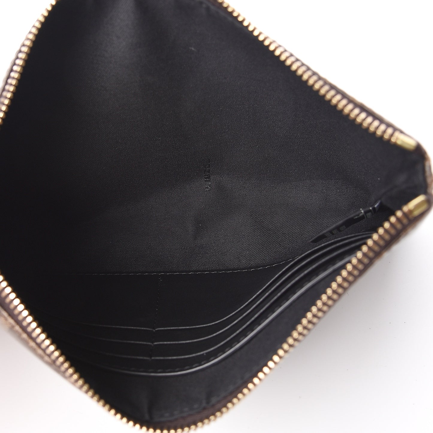Glazed Fabric Vitello Century FF 1974 Stamp Patch Small FFreedom Flat Pouch Mogano Panna Black
