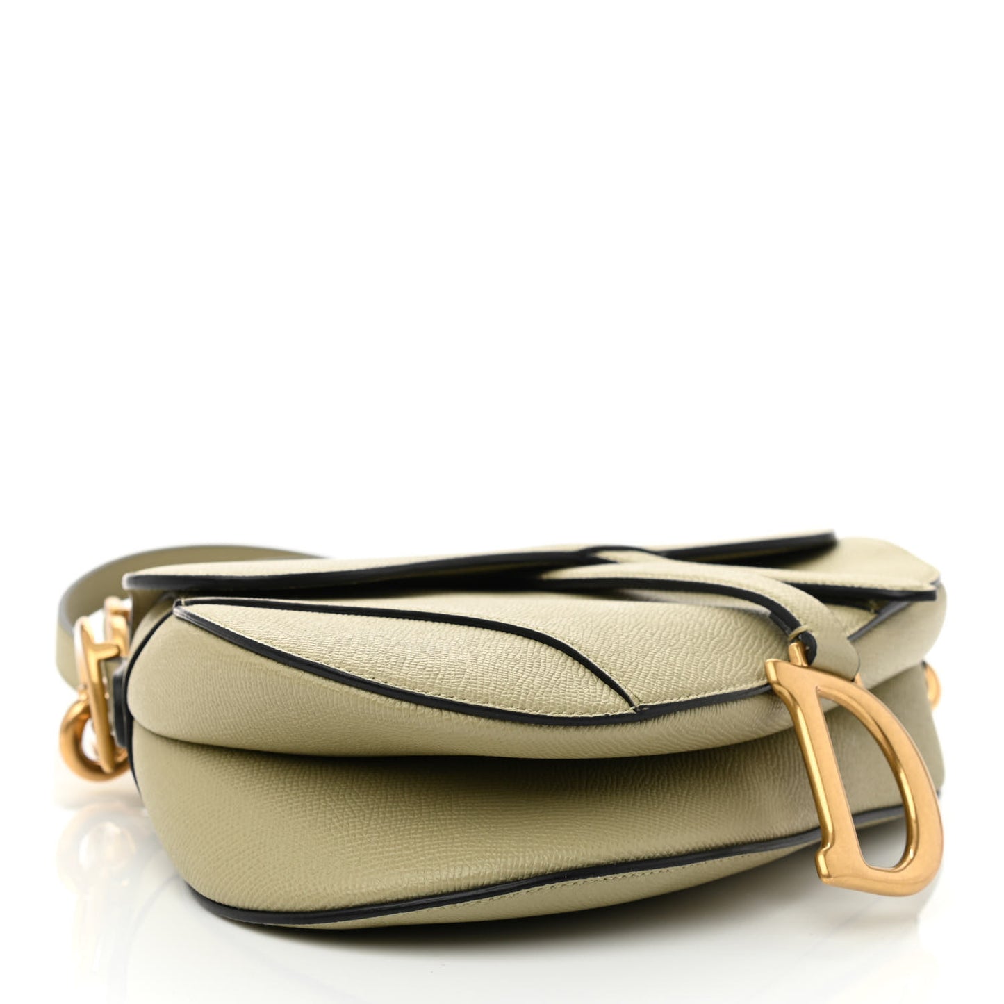 Grained Calfskin Saddle Bag With Strap Sage Green