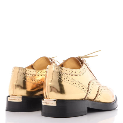 Burberry Metallic Calfskin Gennie Zig Lace Up Oxfords 38.5 Antique Gold 4 of 11