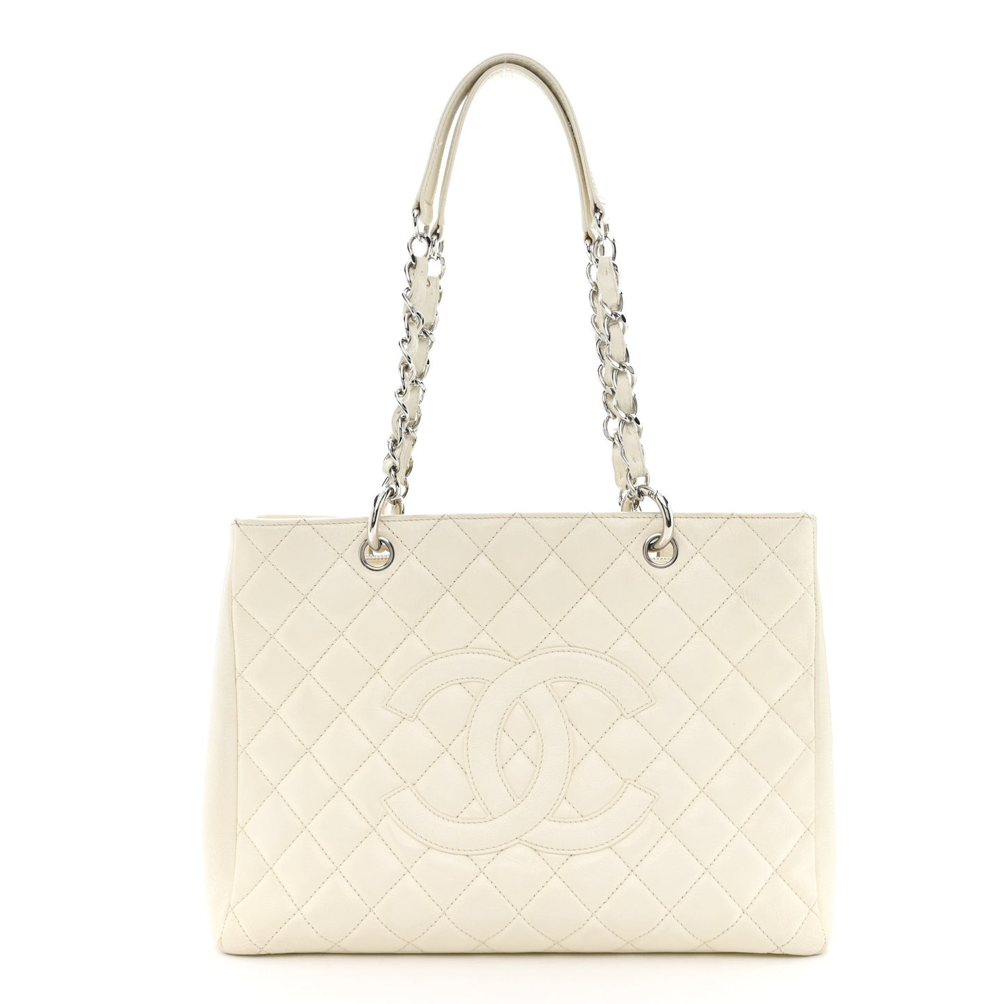 Caviar Quilted Grand Shopping Tote GST White
