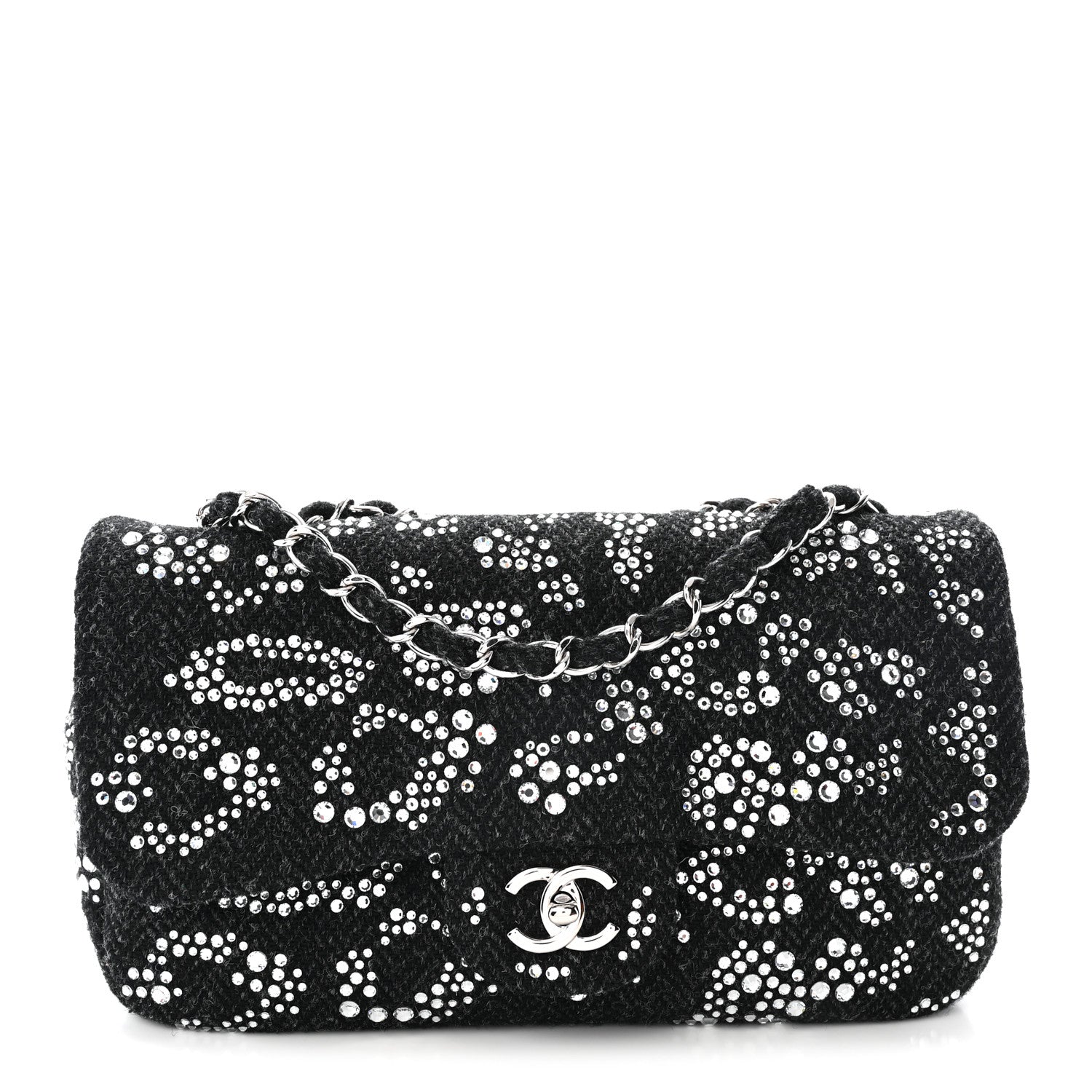 Chanel Tweed Swarovski Crystal Leopard Jumbo Flap  Black 1 of 11