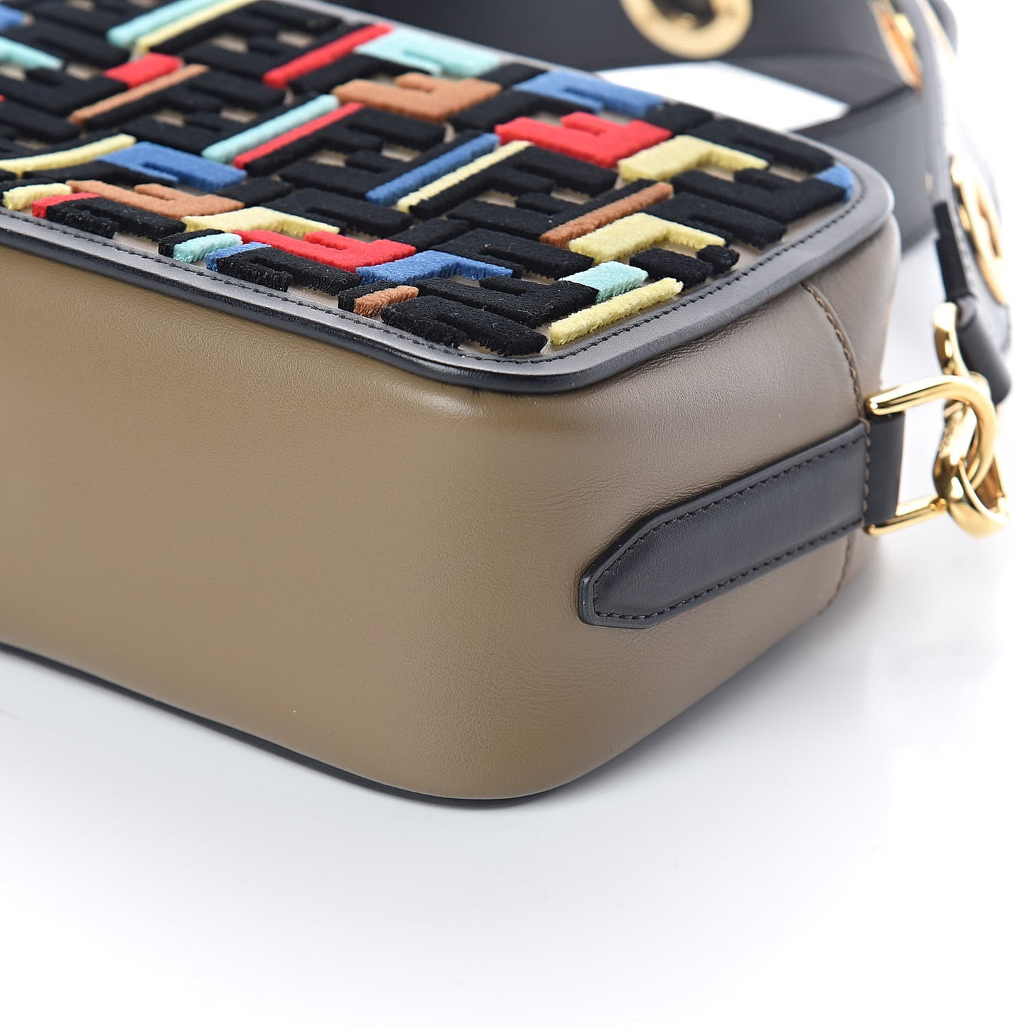 Vitello Century Velvet F is Fendi FF Multicolor Bi-Color Camera Case Fango Black Multicolor