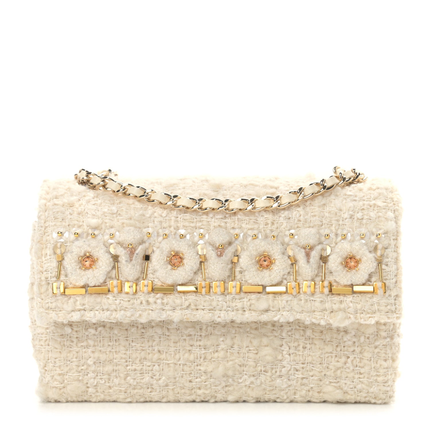 Chanel Tweed Flower Embroidered Flap Bag Ecru White 1 of 11