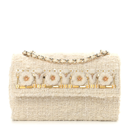 Chanel Tweed Flower Embroidered Flap Bag Ecru White 1 of 11