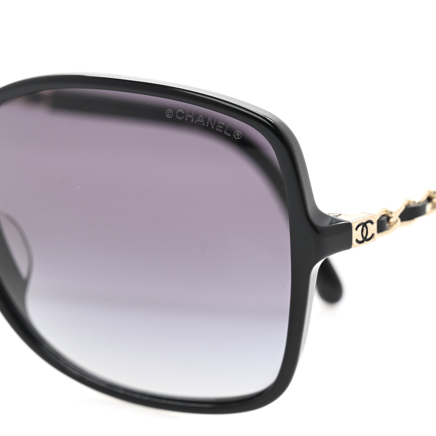 Chanel Acetate Metal Lambskin Square Chain Sunglasses 5210-Q-A Black 7 of 8