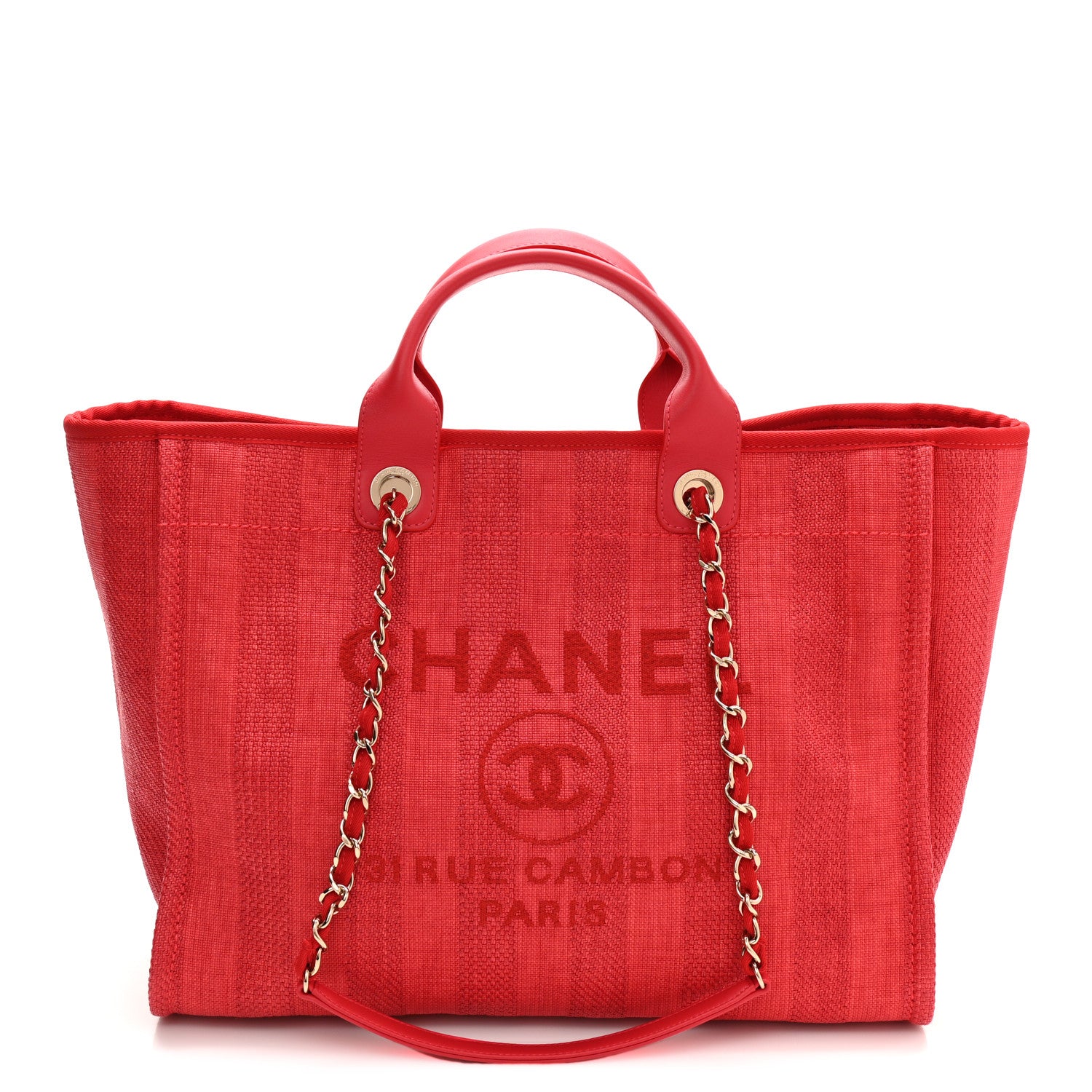 Chanel Straw Raffia Calfskin Striped Medium Deauville Tote Red 1 of 11