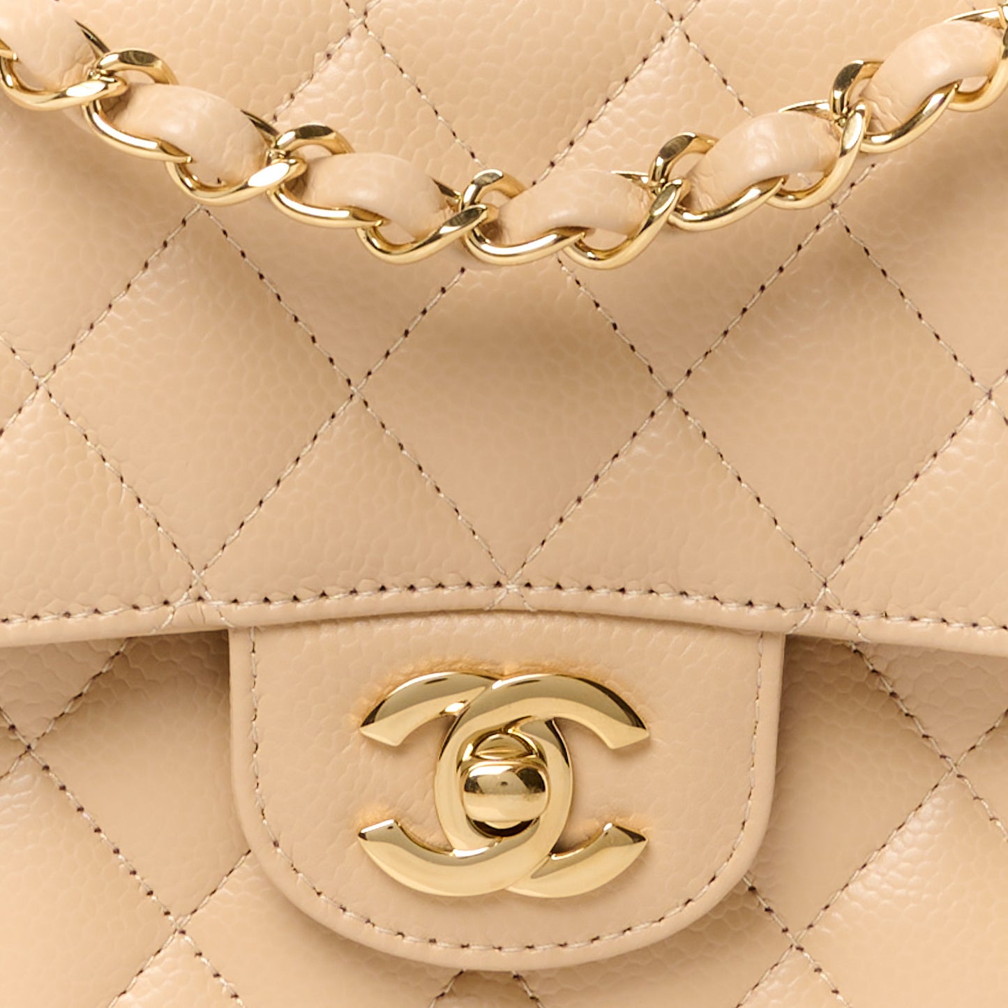 Caviar Quilted Medium Double Flap Beige