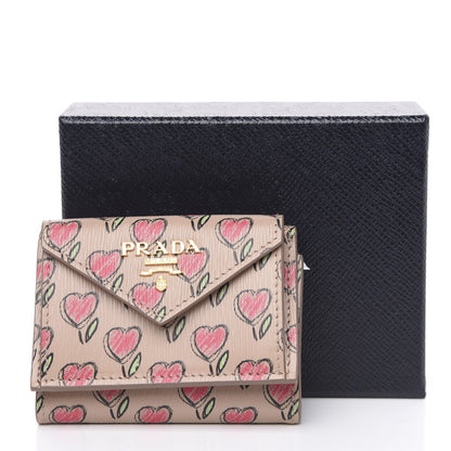Prada Vitello Move Love Print Envelope Tri-Fold Wallet Cipria 6 of 6