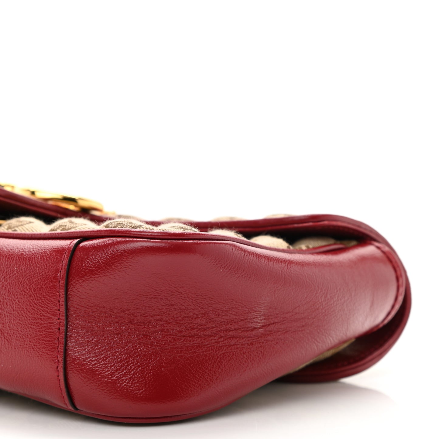 Monogram Azalea Calfskin Matelasse Diagonal Small GG Marmont Shoulder Bag Beige Ebony New Cherry Red