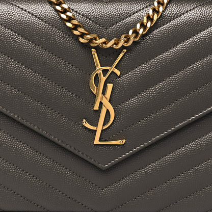 Saint Laurent Grain De Poudre Matelasse Chevron Monogram Chain Wallet Oyster Grey 7 of 9