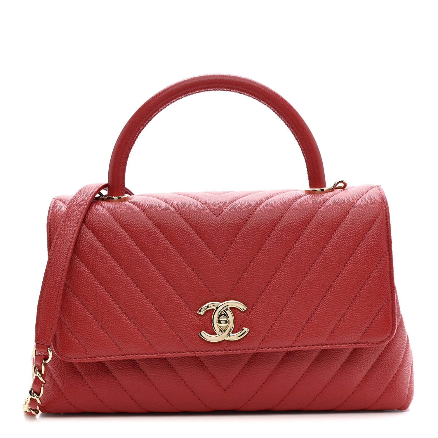 Chanel Caviar Chevron Quilted Small Coco Handle Flap Red 1 of 10