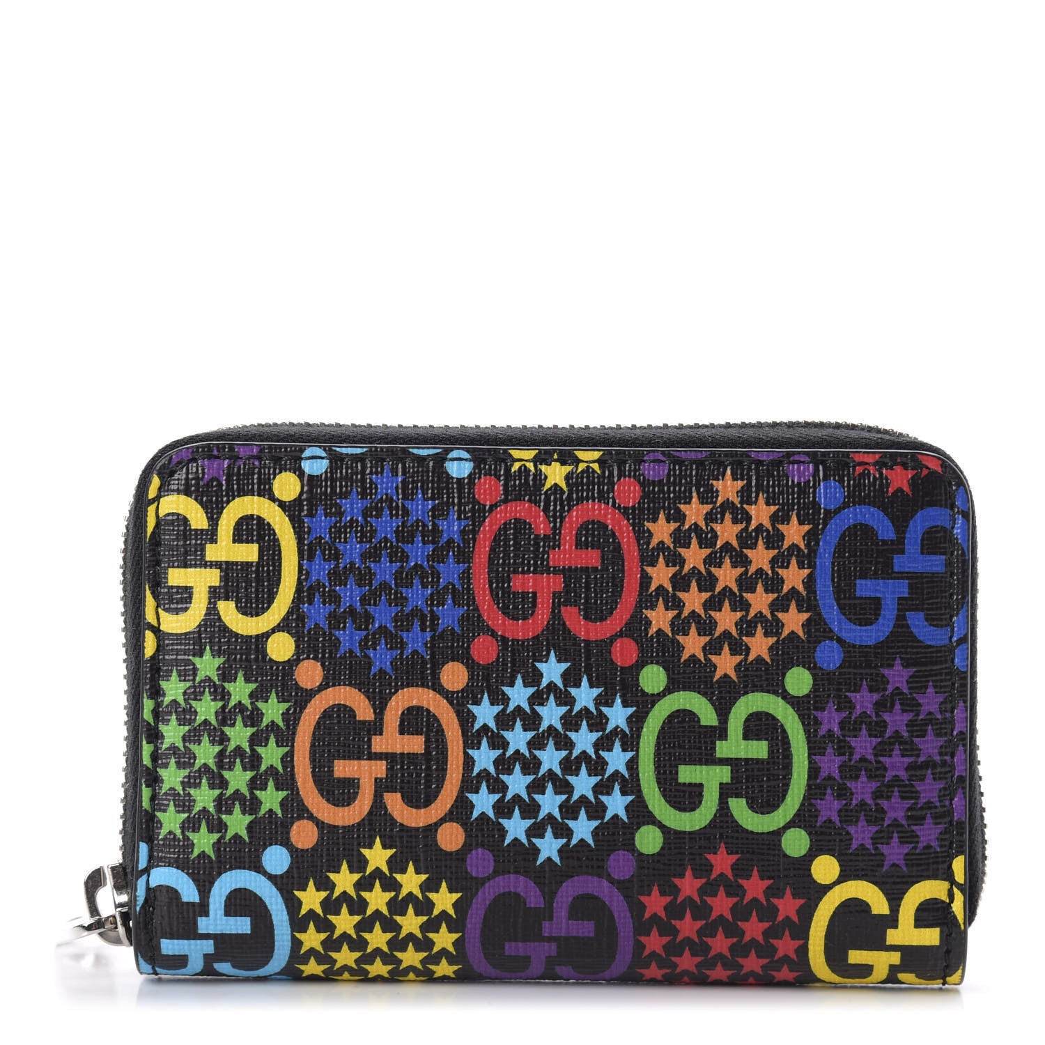 Gucci GG Supreme Monogram Psychedelic Zip Around Card Case Wallet Black 1 of 7