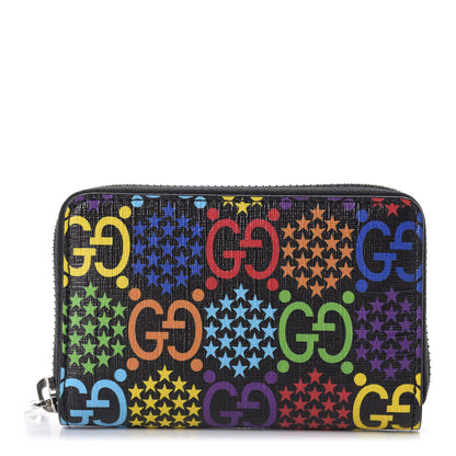 Gucci GG Supreme Monogram Psychedelic Zip Around Card Case Wallet Black 1 of 7