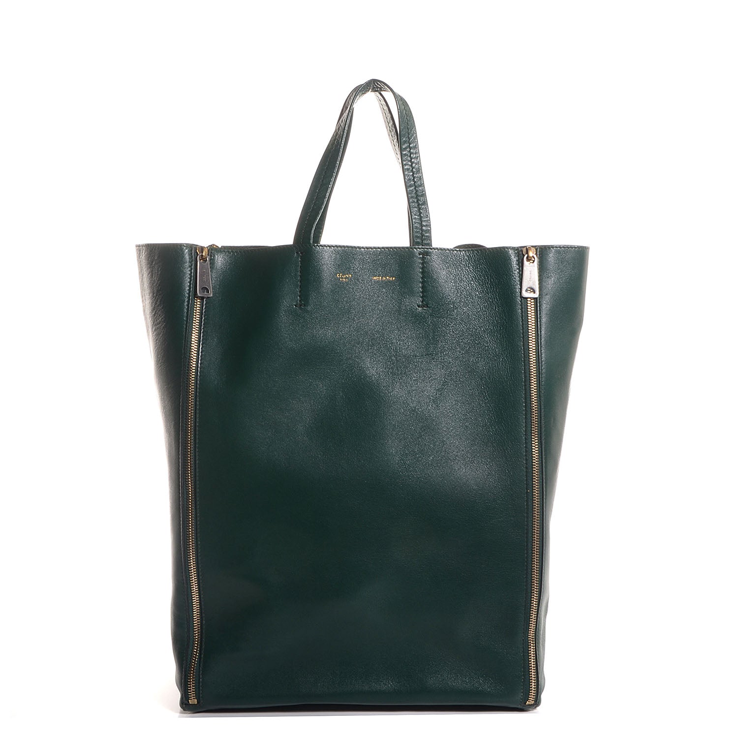 Celine Lambskin Vertical Zip Gusset Cabas Forest 1 of 9