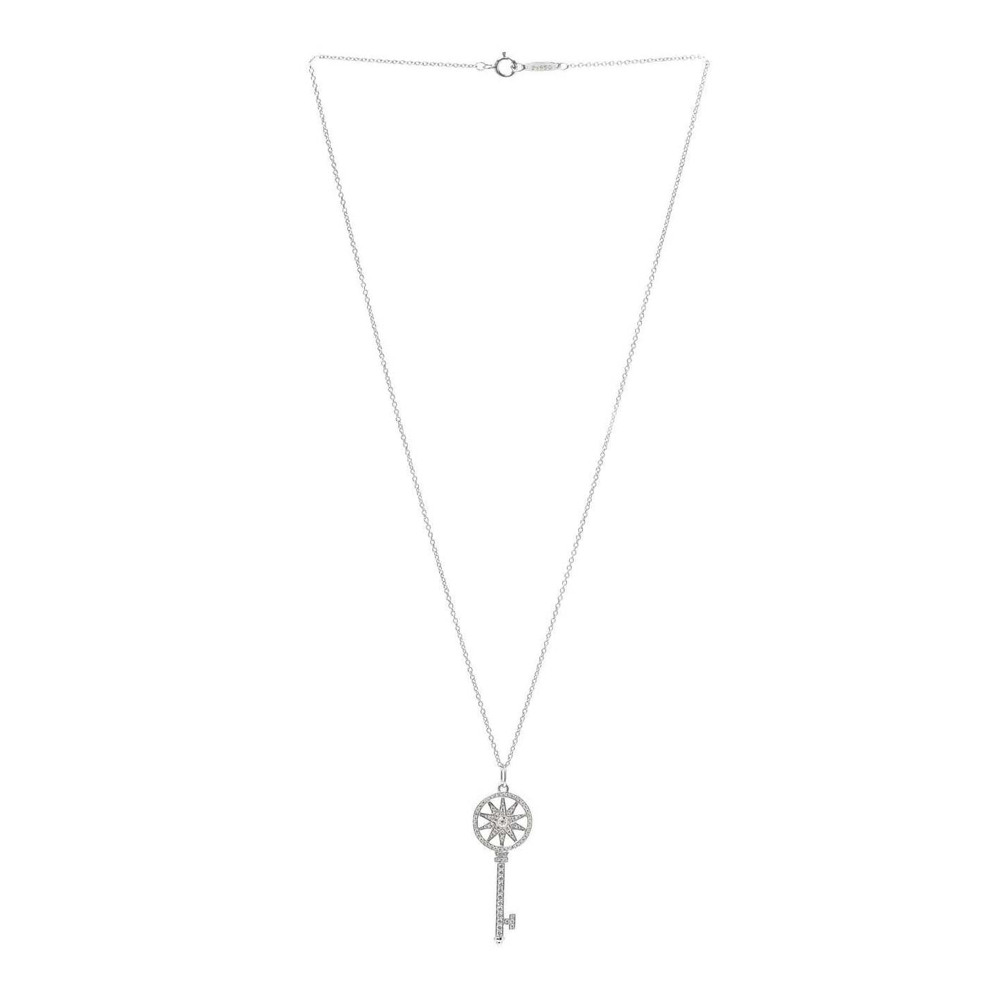 Platinum Diamond Star Key Pendant Necklace