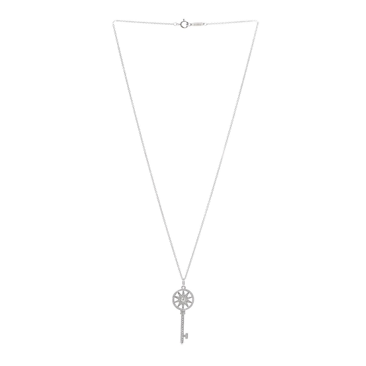 Tiffany Platinum Diamond Star Key Pendant Necklace 3 of 6
