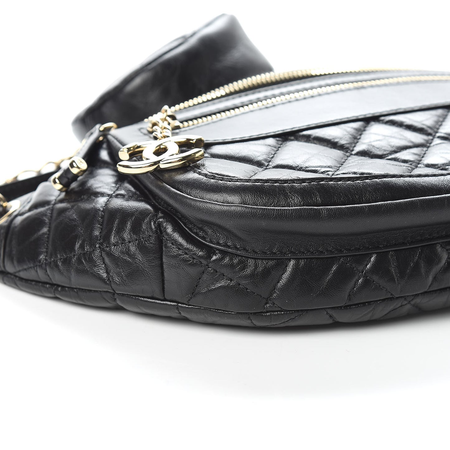 Aged Calfskin Quilted Waist Bag With Coin Purse Black