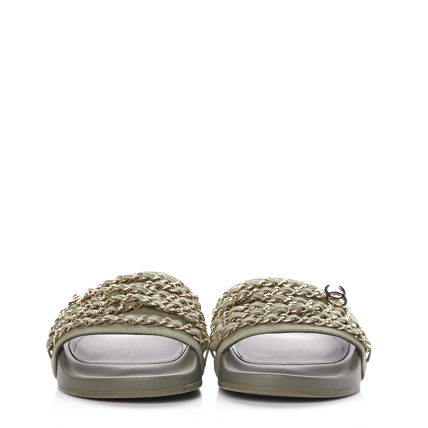 Canvas Chain Flat Sandals 37 Khaki
