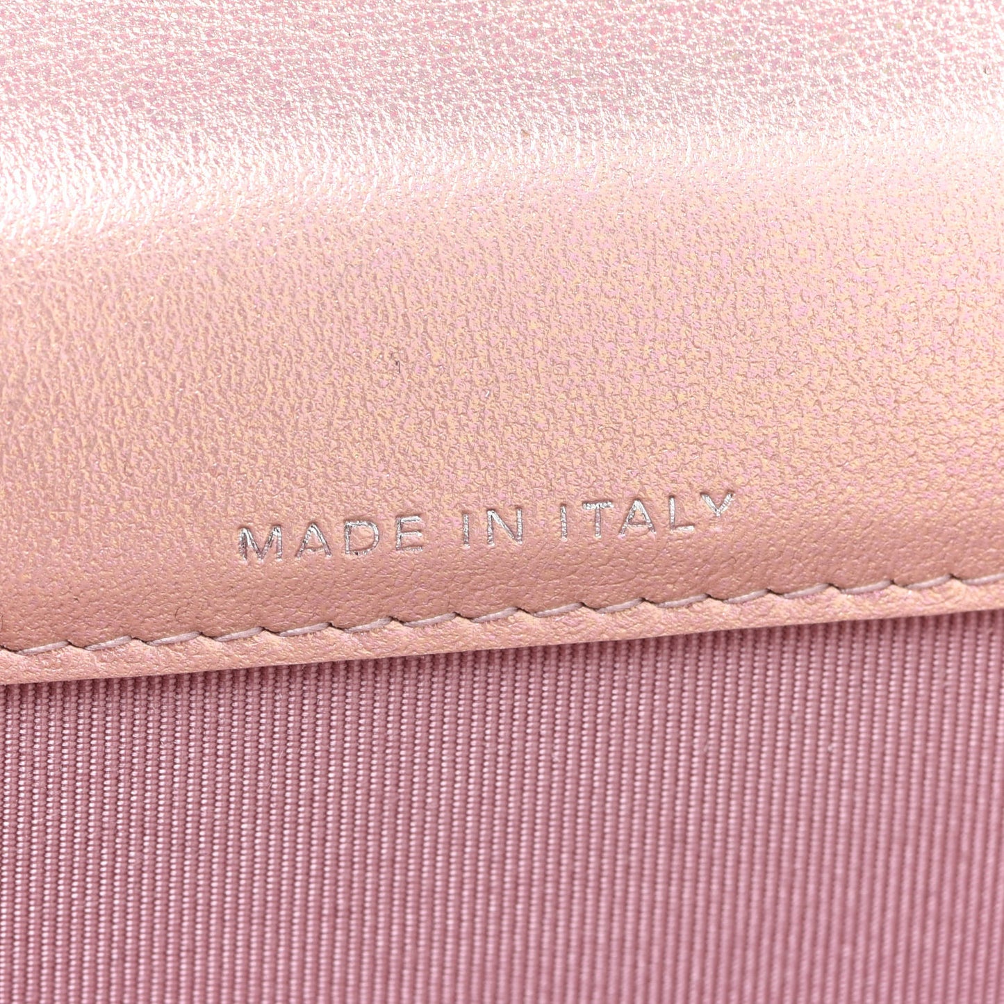 Iridescent Calfskin Quilted Flap Card Holder Wallet Pink