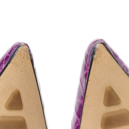 Bottega Veneta Gloss Calfskin Crocodile Embossed Punta Wedge Heels 40 Venom 9 of 9