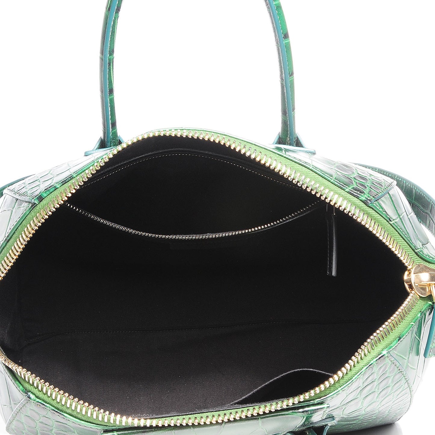 Calfskin Crocodile Embossed Small Antigona Emerald
