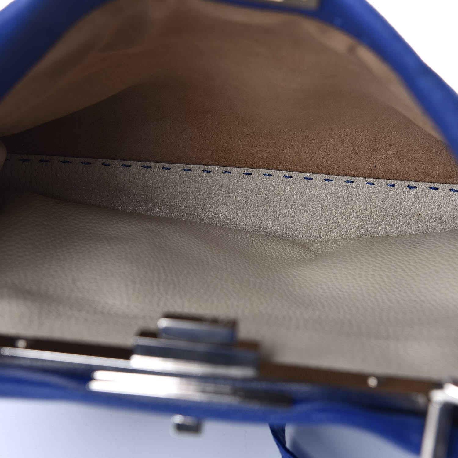 Fendi Cuoio Romano Selleria Bi-Color Medium Peekaboo Iconic Satchel Blue Neon Latte 5 of 12