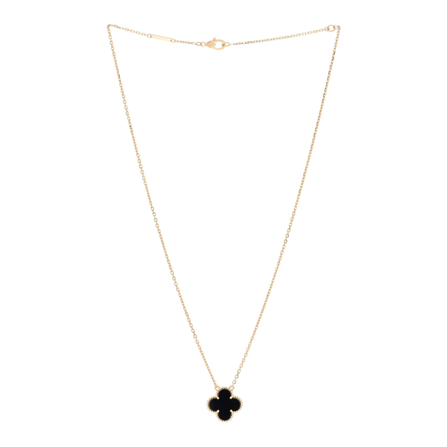 18K Yellow Gold Black Onyx Vintage Alhambra Pendant Necklace