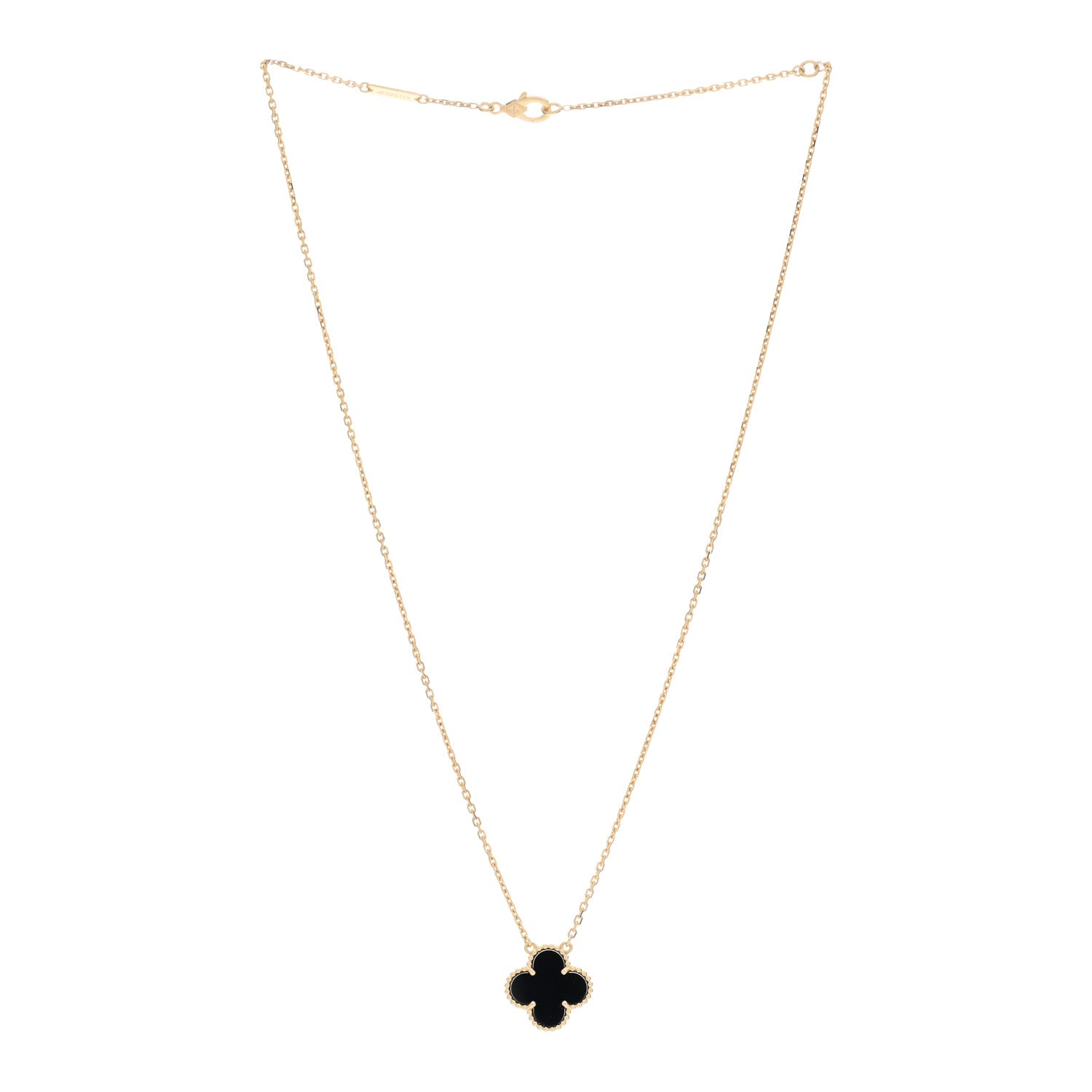 Van Cleef & Arpels 18K Yellow Gold Black Onyx Vintage Alhambra Pendant Necklace 3 of 5