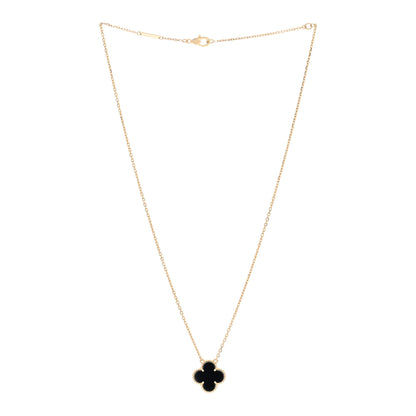Van Cleef & Arpels 18K Yellow Gold Black Onyx Vintage Alhambra Pendant Necklace 3 of 5