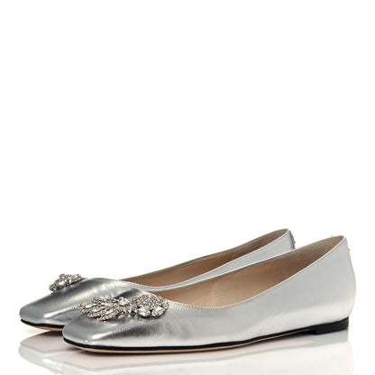 Jimmy Choo Metallic Calfskin Crystal Mirele Ballet Flat 38 Silver 3 of 8