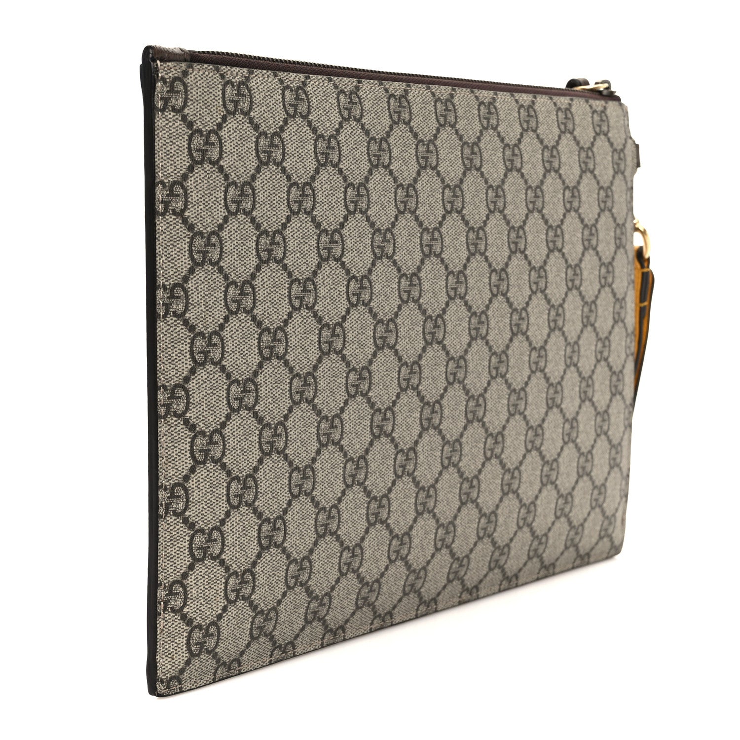 Gucci GG Supreme Monogram Neo Vintage Zip Wristlet Pouch Beige New