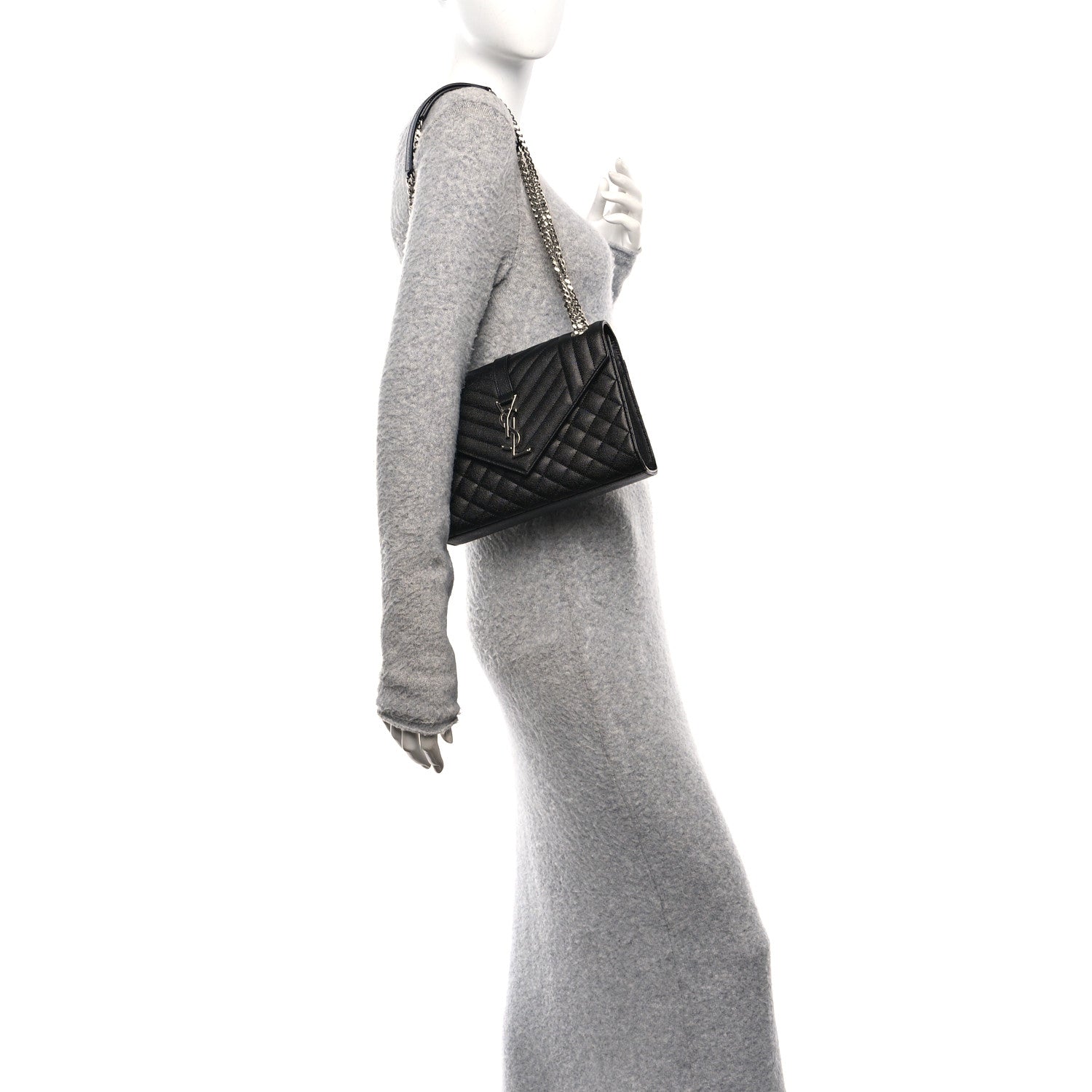 Saint Laurent Grain De Poudre Textured Mixed Matelasse Triquilt Medium Monogram Satchel Black 2 of 11