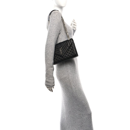 Saint Laurent Grain De Poudre Textured Mixed Matelasse Triquilt Medium Monogram Satchel Black 2 of 11