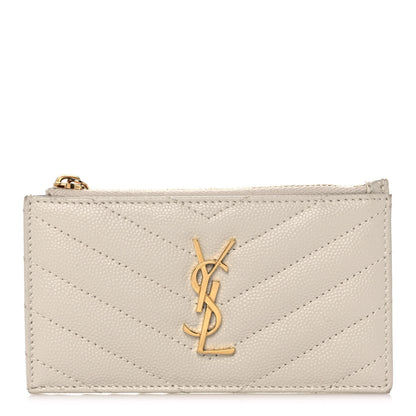 Saint Laurent Grain De Poudre Matelasse Chevron Monogram Fragments Zippered Card Case Crema Soft 1 of 11