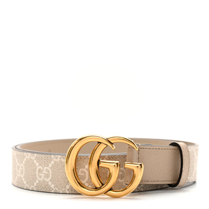 Gucci GG Supreme Monogram Calfskin Double G 30mm Belt 90 36 Beige Mystic White Oatmeal 1 of 7
