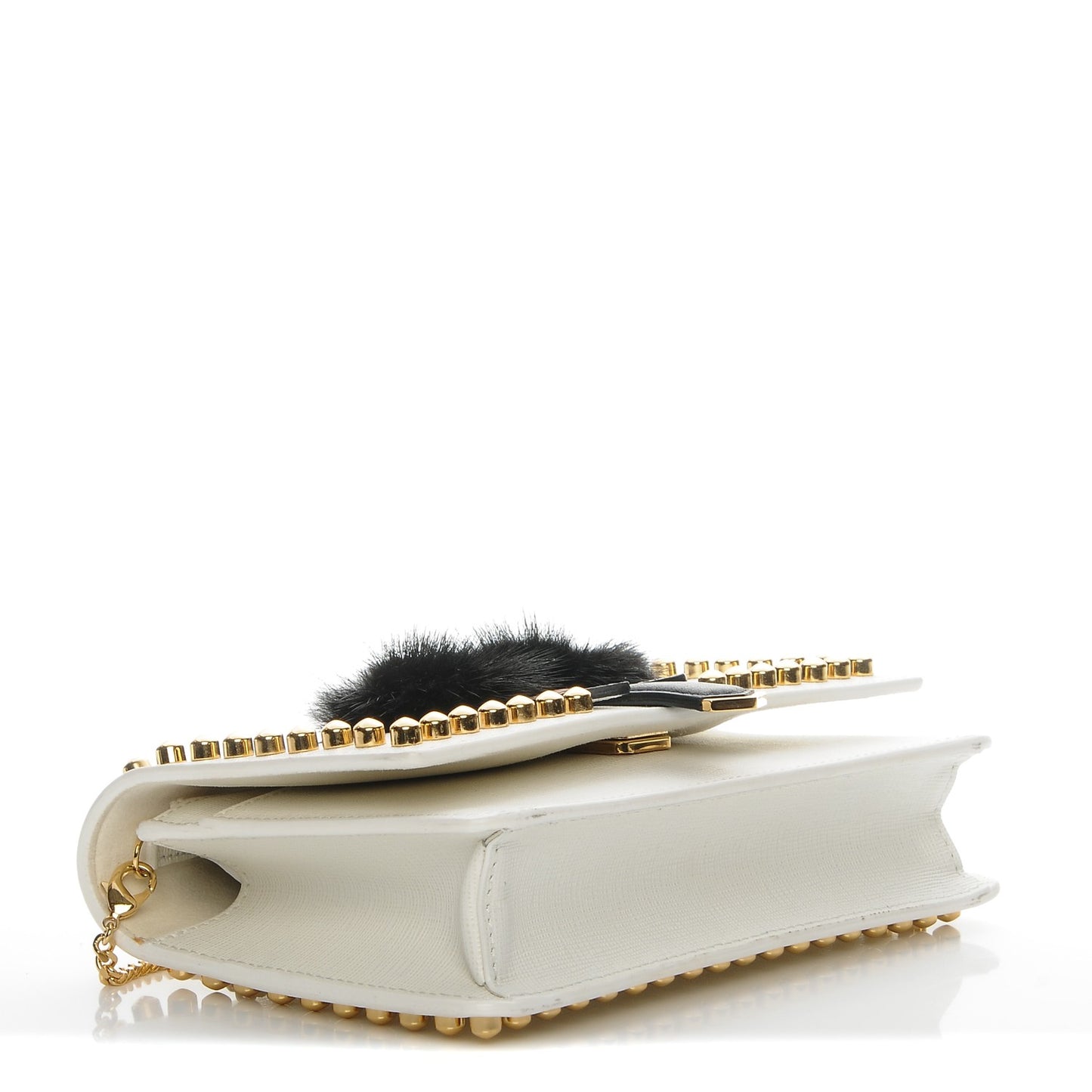 Vitello Elite Mink Fur Studded Karlito Tube Wallet on Chain White
