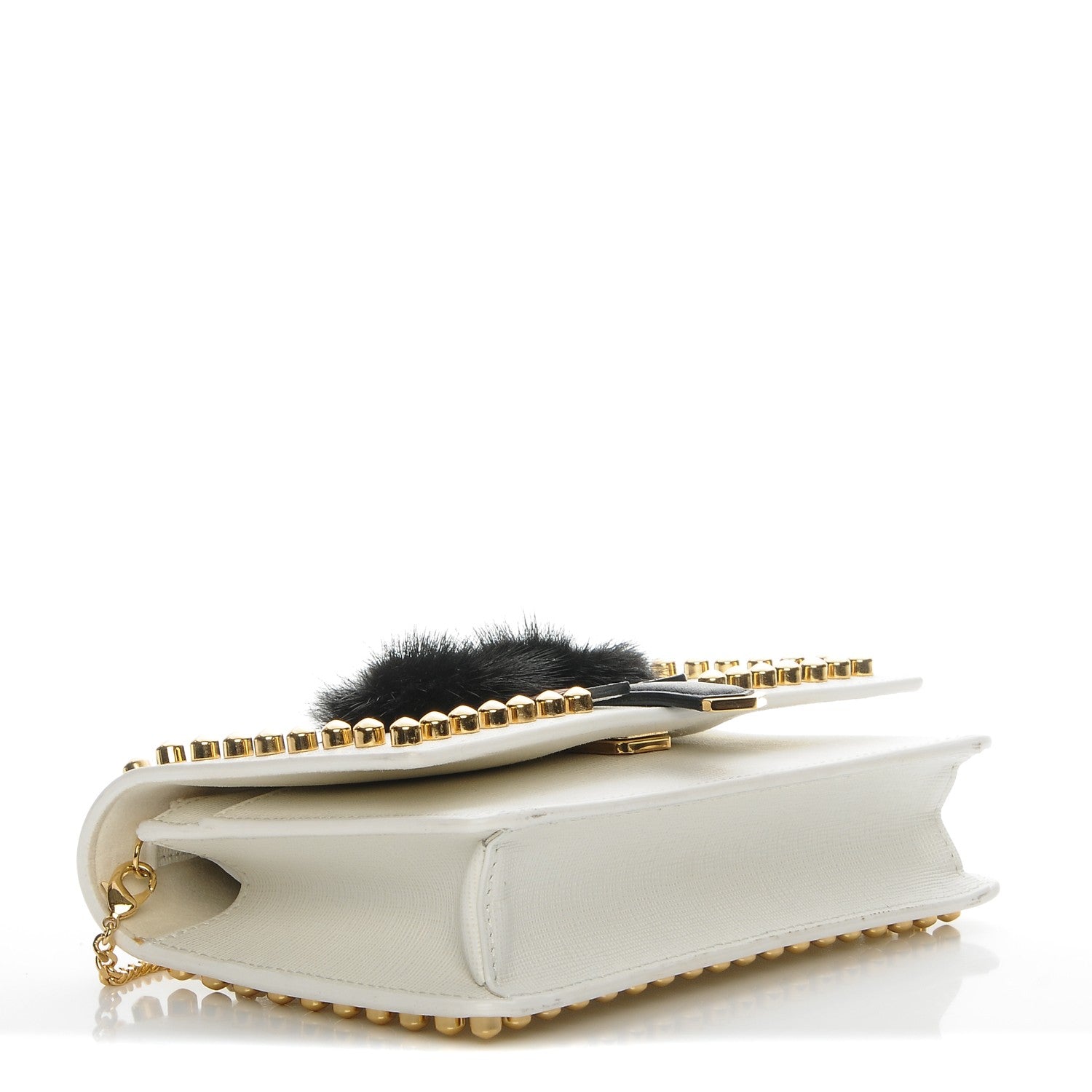 Fendi Vitello Elite Mink Fur Studded Karlito Tube Wallet on Chain White 2 of 11