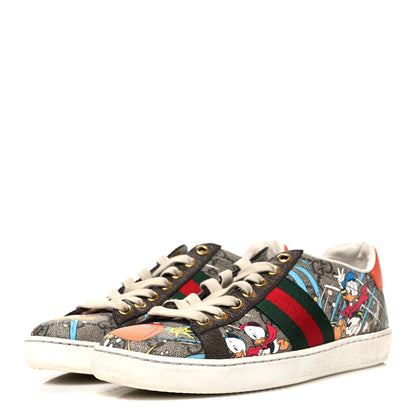 Gucci X DISNEY GG Supreme Monogram Web Donald Duck Womens Ace Sneakers 35 Beige New Acero Orange 4 of 12