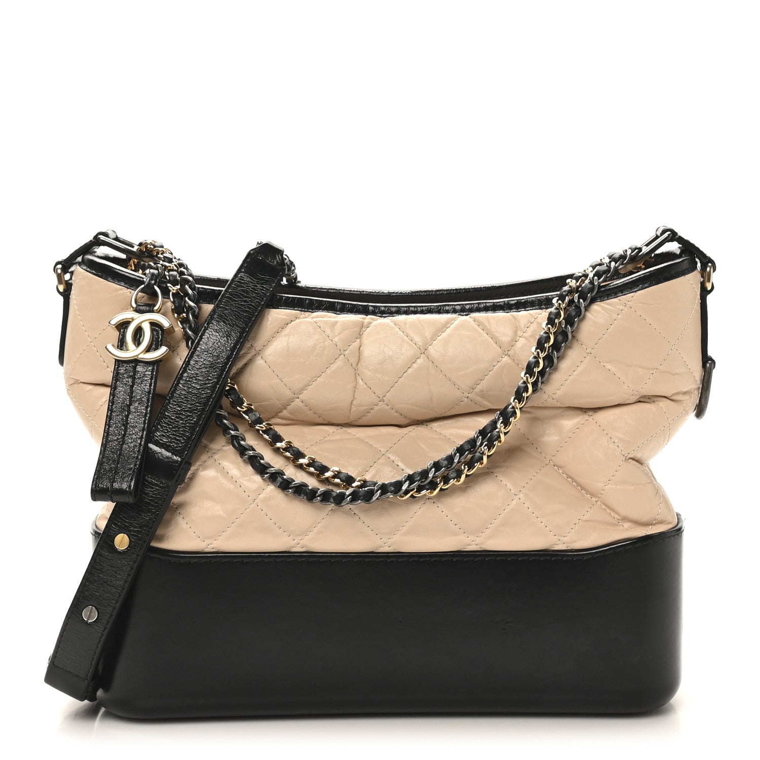 Chanel Aged Calfskin Quilted Medium Gabrielle Hobo Beige Black 1 of 11