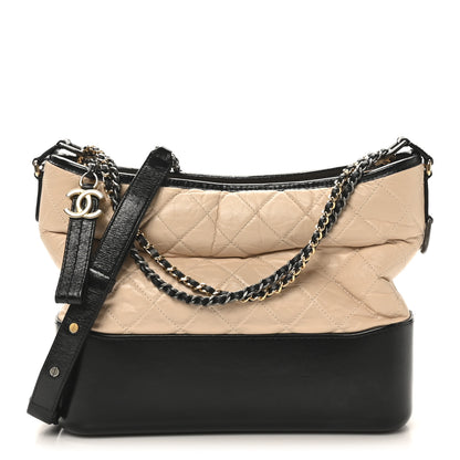 Chanel Aged Calfskin Quilted Medium Gabrielle Hobo Beige Black 1 of 11