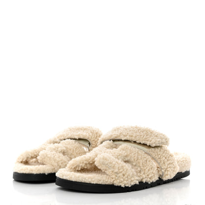Hermes Woolskin Womens Chypre Sandals 37.5 Ecru 3 of 7