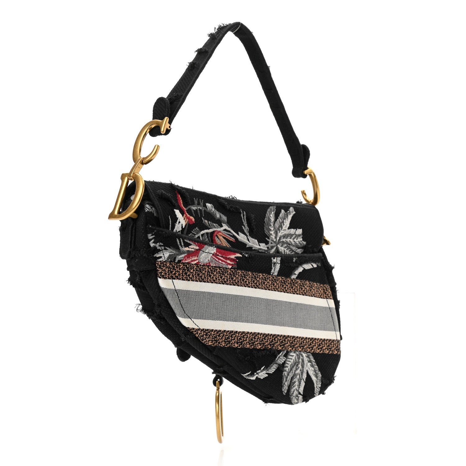 Christian Dior Canvas Embroidered Camouflage Flowers Saddle Bag Black Multicolor 3 of 10