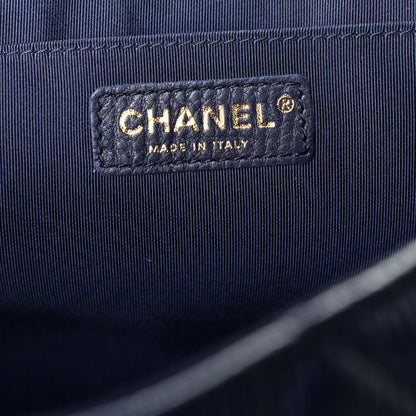 Chanel Metallized Calfskin Quilted Small XXL Travel Flap Bag Navy 6 of 10