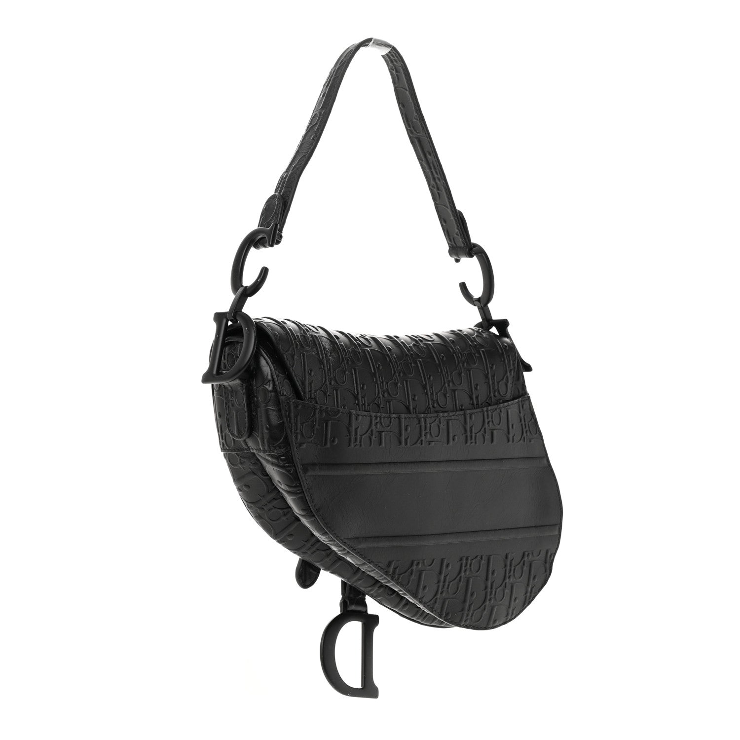 Christian Dior Calfskin Embossed Oblique Saddle Bag Black 3 of 16