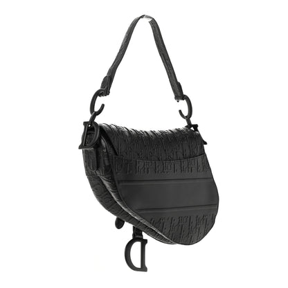 Christian Dior Calfskin Embossed Oblique Saddle Bag Black 3 of 16