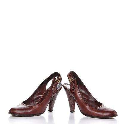 Louis Vuitton Calfskin Croc Embossed Slingback Heels 36.5 Brown 5 of 11