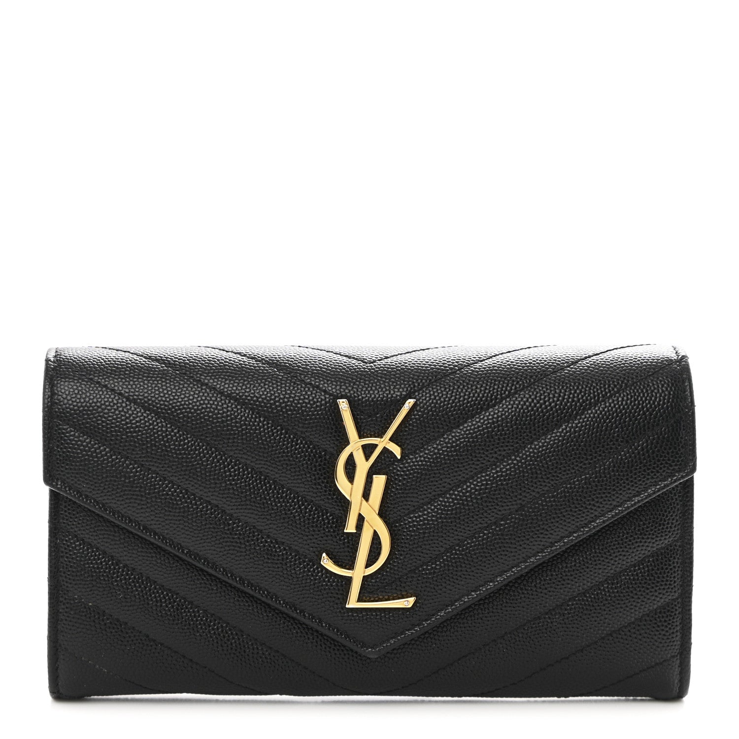 Saint Laurent Grain De Poudre Matelasse Chevron Monogram Flap Wallet Black 1 of 10