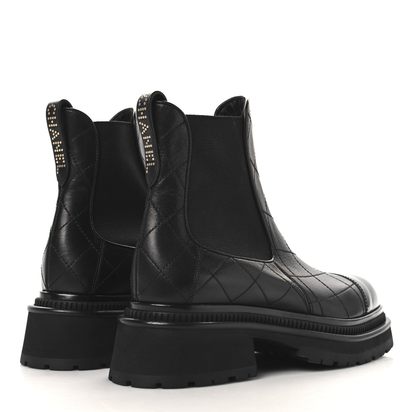 Calfskin Patent Cap Toe Quilted Short Boots 37 Black