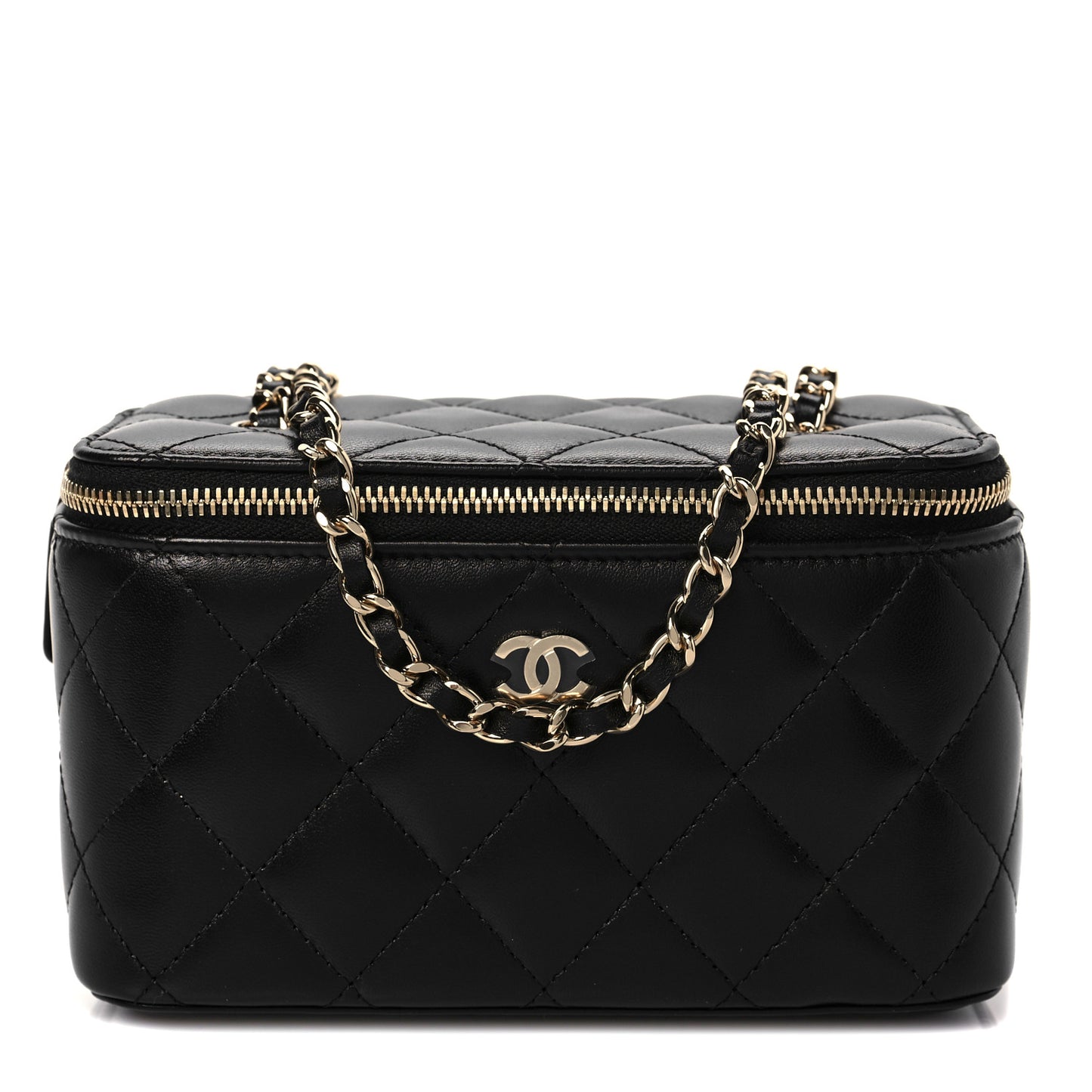 Lambskin Quilted Small Vanity Case With Chain Black
