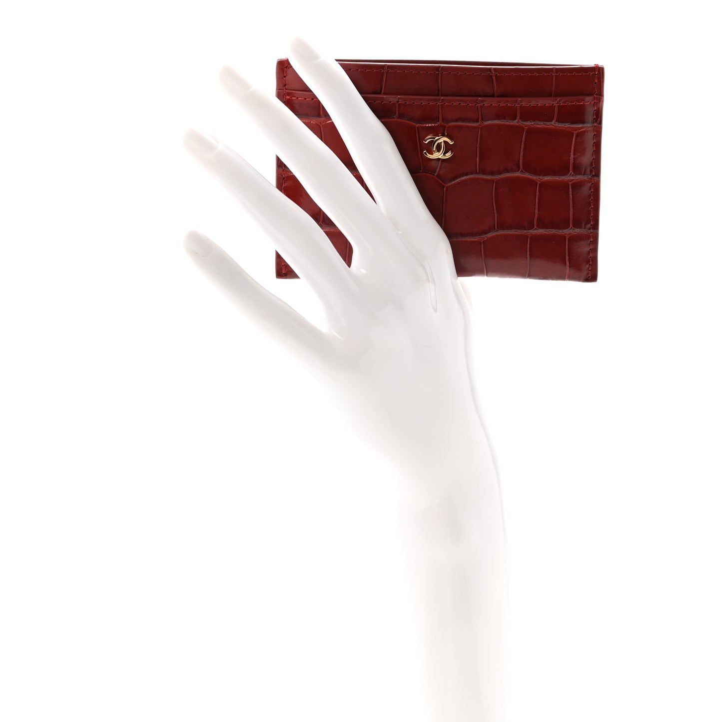Calfskin Crocodile Embossed Crococo Card Holder Burgundy